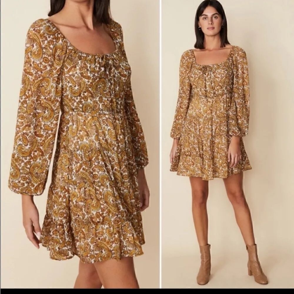 Faithfull The Brand Alina Mini Dress In La Medina Paisley Print Size 12